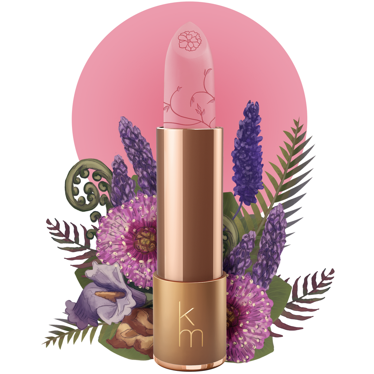 Lipstick with floral design and pink background