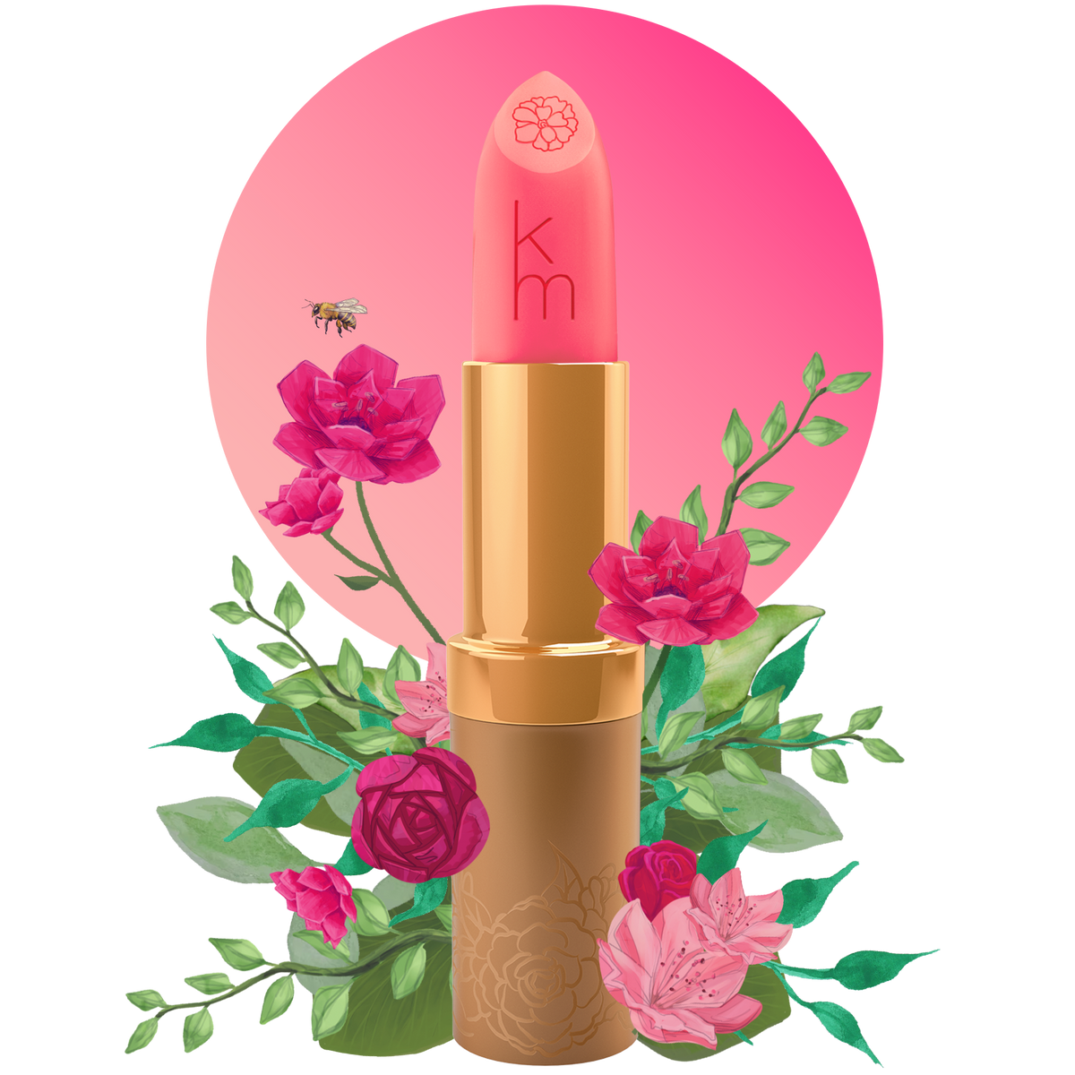 Lipstick with floral design and pink background