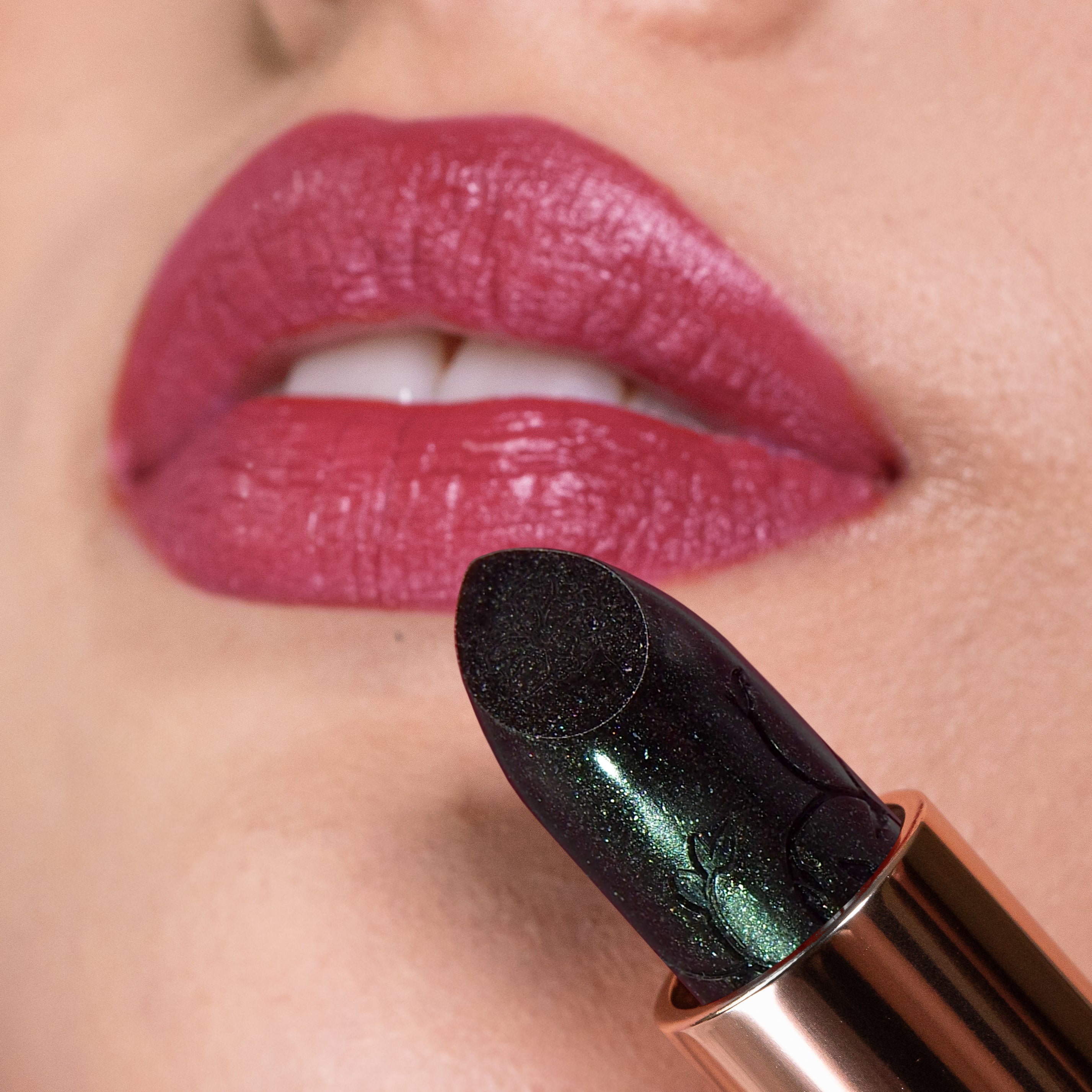 black lipstick showing pink on lips 