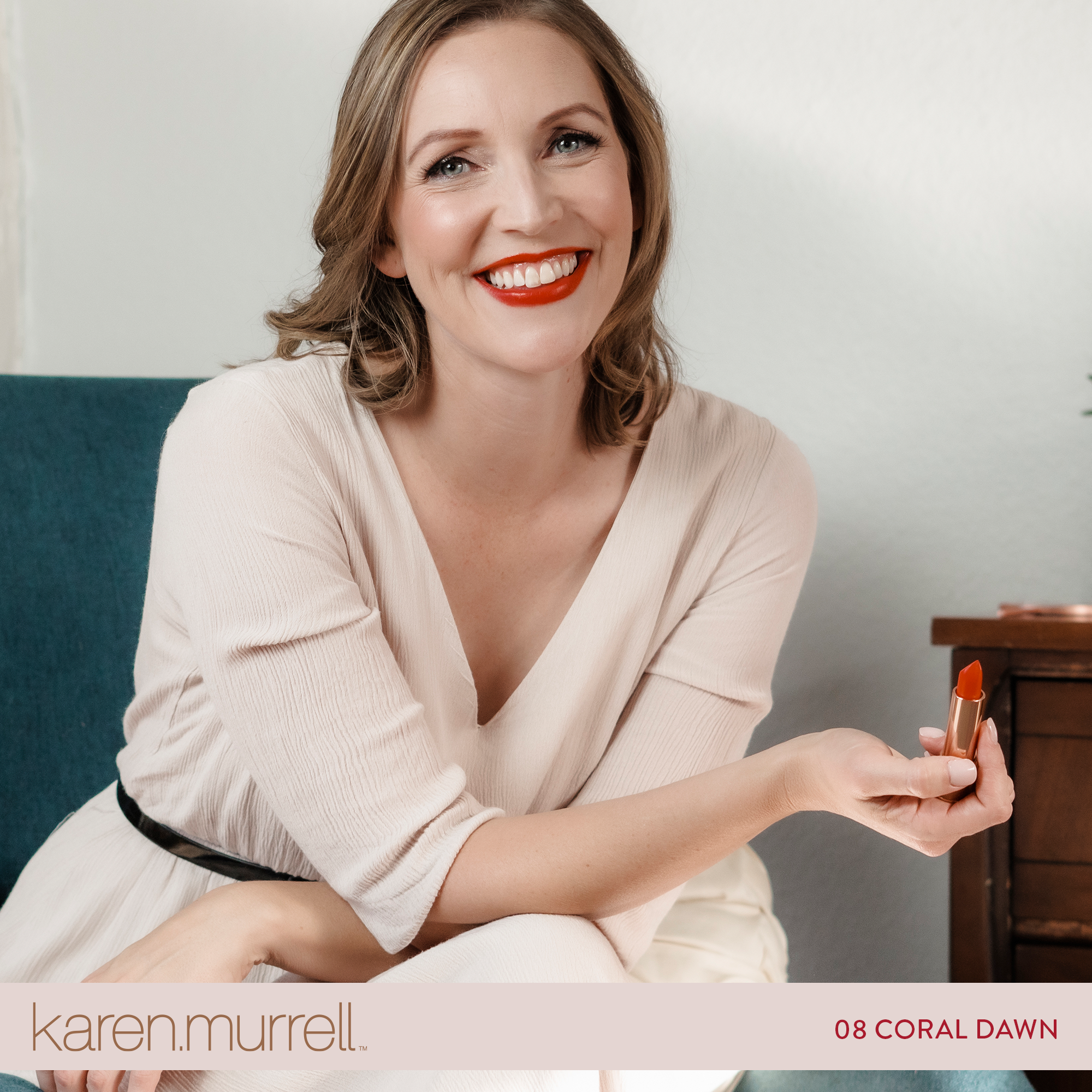 08 Coral Dawn - Natural Lipstick on lips 